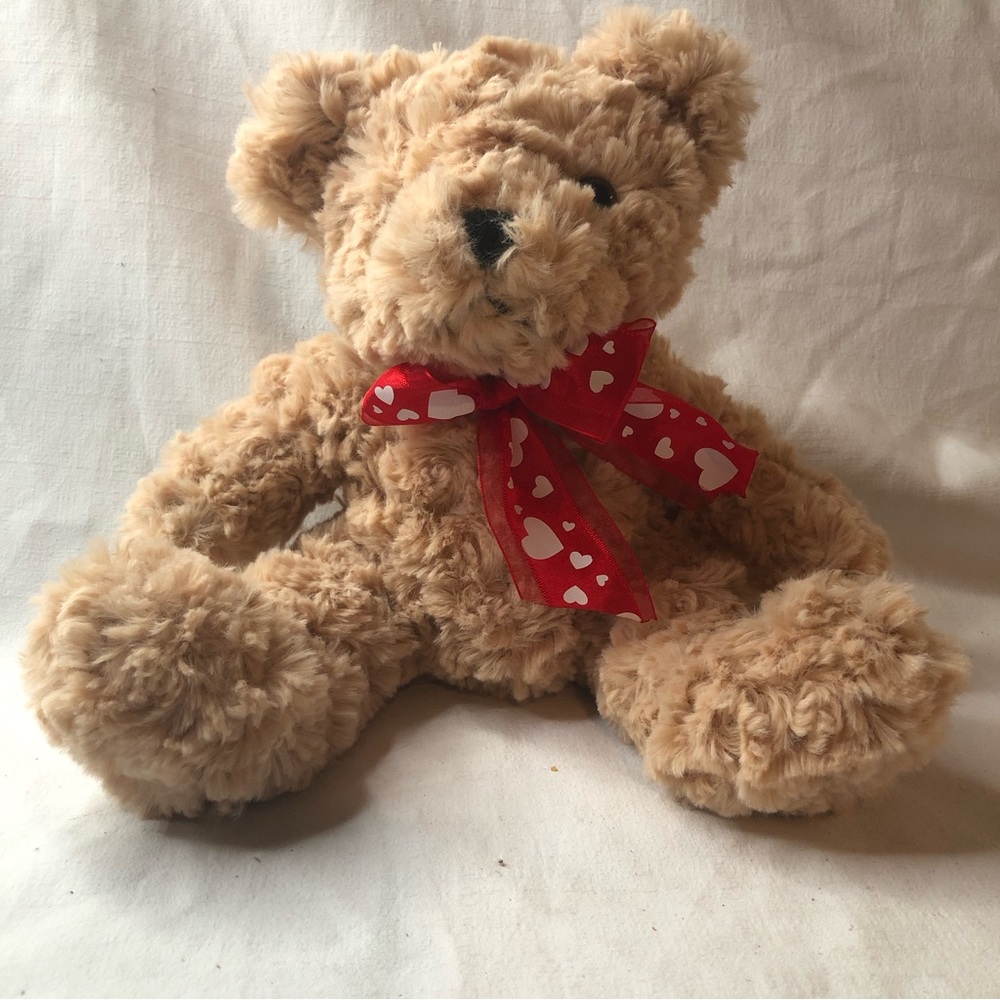 Sweet Soft Cuddle Teddy from The Toy Factory, Red Heart Ribbon, Valentines 8”